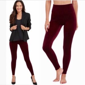 SPANX Velvet Pull On Leggings Wine Burgundy Red Festive Christmas Winter Fall M